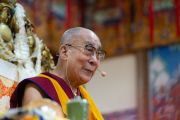 Его Святейшество Далай-лама во время церемонии подношения молебна о долгой жизни, организованного в главном тибетском храме. Дхарамсала, штат Химачал-Прадеш, Индия. 13 сентября 2019 г. Фото: Тензин Чойджор.