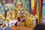 Его Святейшество Далай-лама проводит подготовительные практики для первого разрешения на практику Манджушри, даруемого в рамках продолжения «Цикла учений Манджушри». Бодхгая, штат Бихар, Индия. 4 января 2020 г. Фото: Тензин Чойджор.