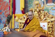 Его Святейшество Далай-лама произносит заключительные слова по завершении первого дня учений из «Цикла учений Манджушри», начатых в прошлом году. Бодхгая, штат Бихар, Индия. 4 января 2020 г. Фото: Тензин Чойджор.