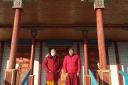Верховный лама (Шаджин-лама) Калмыкии Тэло Тулку Ринпоче и ректор Буддийского университета «Даши Чойнхорлин» геше (доктор буддийской философии) Дымбрыл. 17 ноября 2020 г.