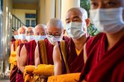 Монахи направляются на заключительную церемонию принятия обетов гелонга (полностью посвященного монаха), организованную в резиденции Его Святейшества Далай-ламы. Дхарамсала, штат Химачал-Прадеш, Индия. 26 марта 2022 г. Фото: дост. Тензин Джампхел.