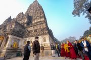 Вид на храм Махабодхи во время паломничества Его Святейшества Далай-ламы. Бодхгая, штат Бихар, Индия. 19 января 2023 г. Фото: Тензин Чойджор (офис ЕСДЛ).